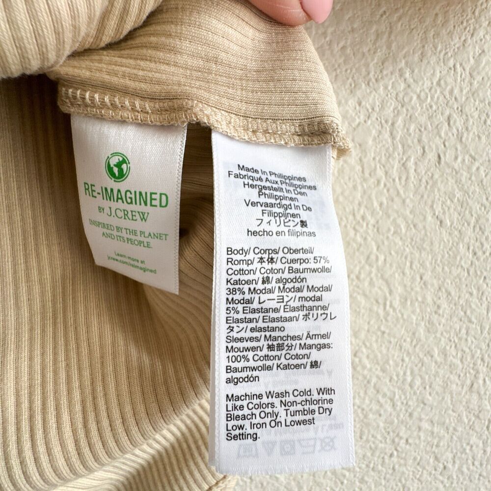 J.Crew New Vintage Rib Puff Sleeve Henley Top in Light Khaki Natural Size XXS - Picture 4 of 8